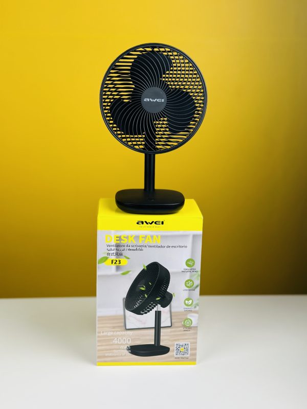 Awei F23 Portable USB Rechargeable Desk Fan (4000mAh)- Black Color - Image 4